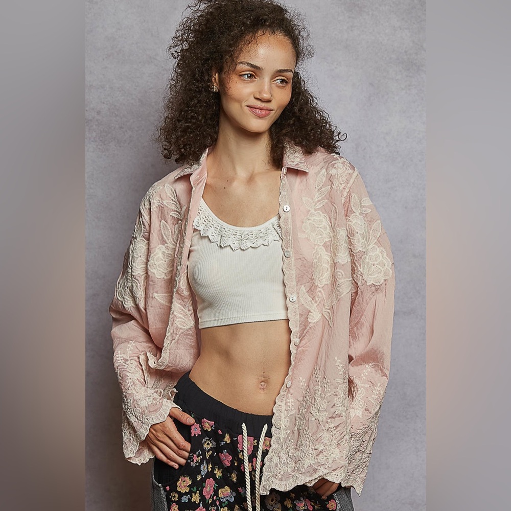 POL Pink Lace Button-Up Shirt/Jacket